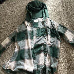 Green Plaid Hoodie Shirt